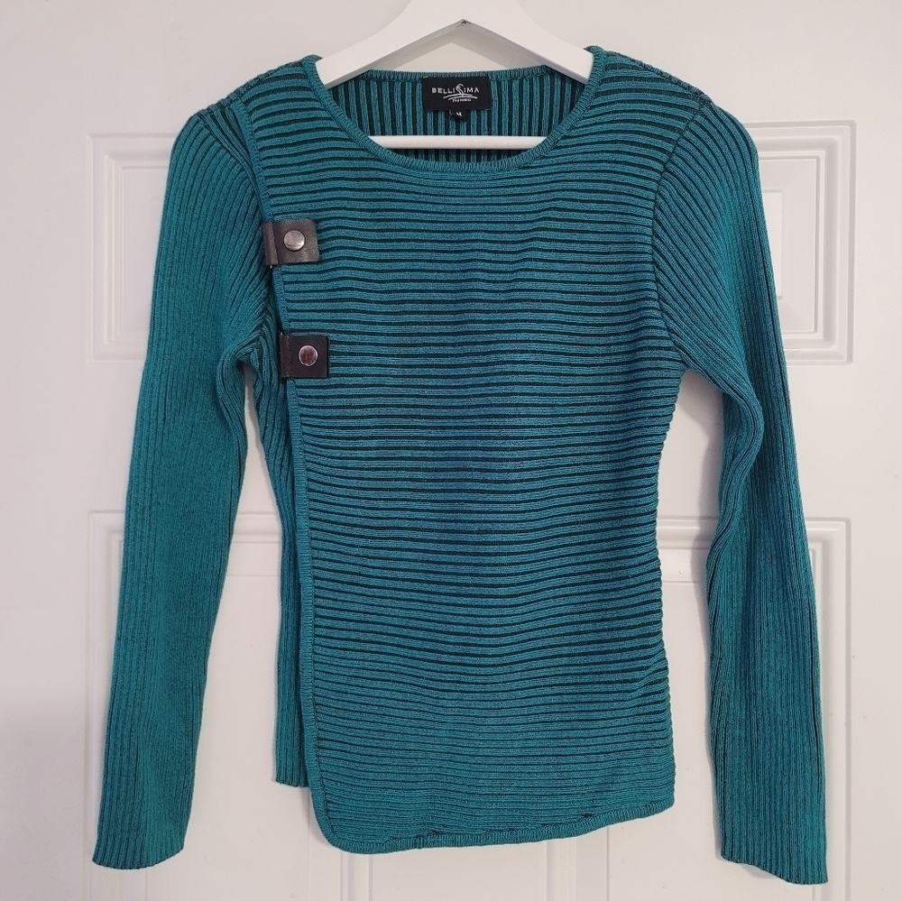 Vintage Bellisima Cable Knit Long Sleeves Top Size Meduim in Green